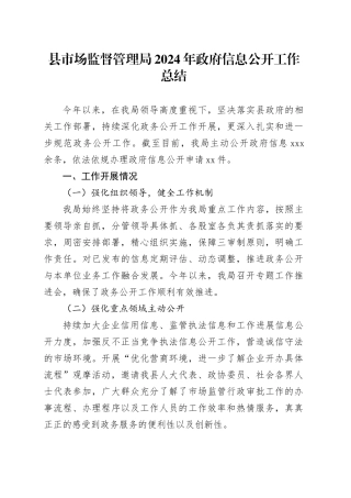 县市场监督管理局2024年政府信息公开工作总结