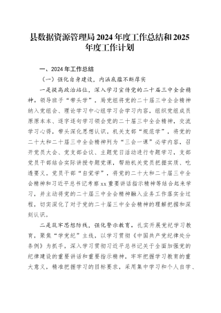 县数据资源管理局2024年度工作总结和2025年度工作计划