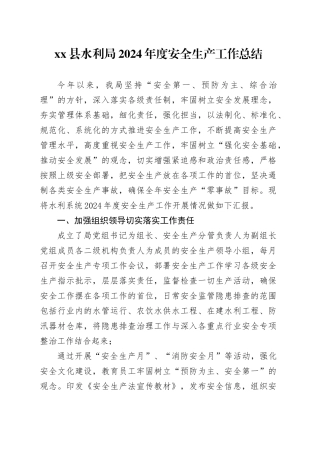 县水利局2024年度安全生产工作总结