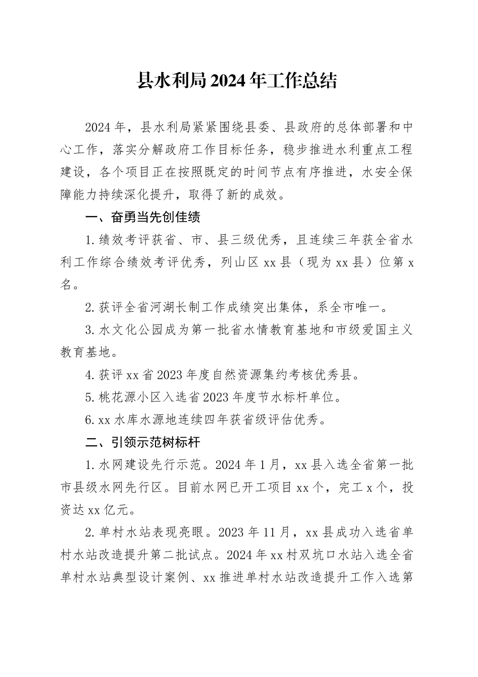 县水利局2024年工作总结（20241011）_第1页