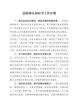 县税务局2025年工作计划