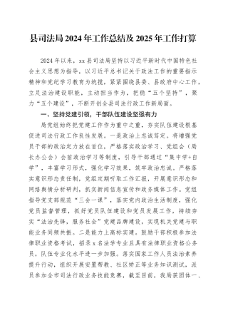 县司法局2024年工作总结及2025年工作打算