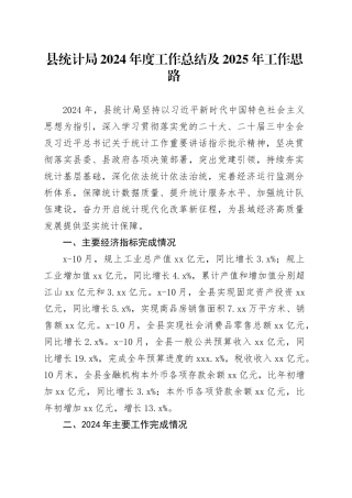 县统计局2024年度工作总结及2025年工作思路