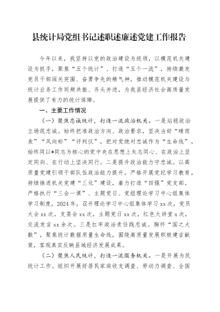 县统计局党组书记述职述廉述党建工作报告2100字