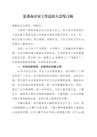 县委办公室工作总结大会发言稿