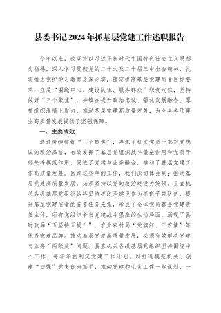 县委书记2024年抓基层党建工作述职报告20241113