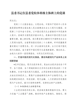 县委书记在县委党校乡科级主体班上的党课9400字