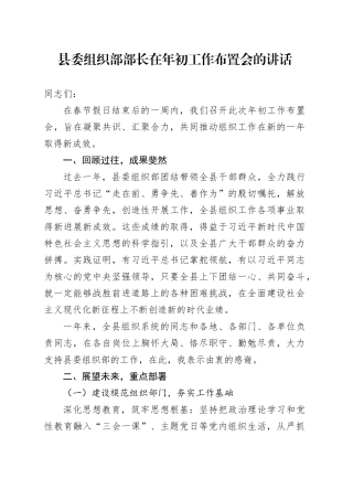 县委组织部部长在年初工作布置会的讲话