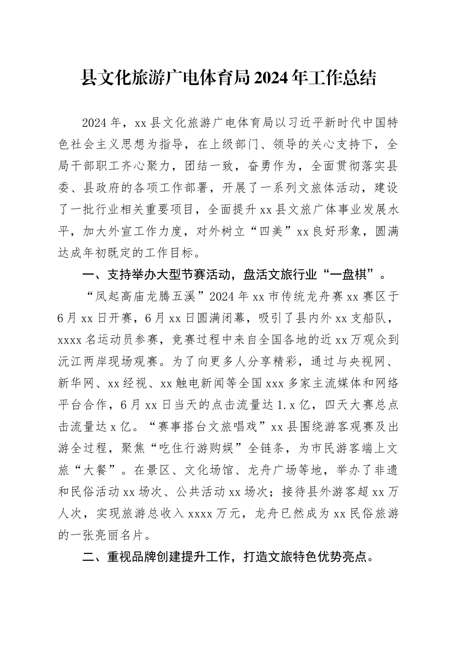 县文化旅游广电体育局2024年工作总结_第1页