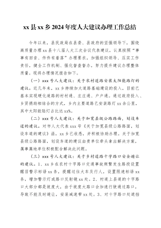 县乡2024年度人大建议办理工作总结