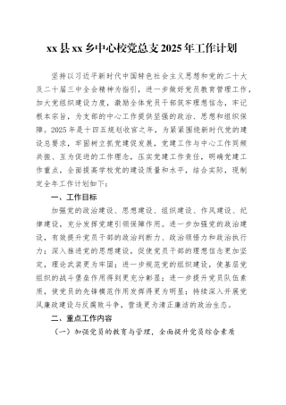 县乡中心校党总支2025年工作计划