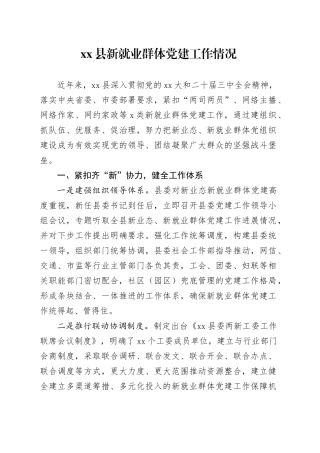 县新就业群体党建工作情况