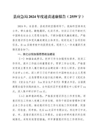 县应急局2024年度述责述廉报告（2559字）