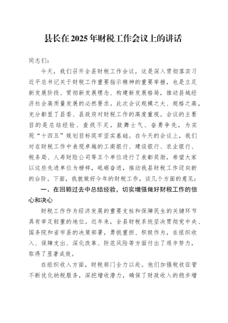 县长在2025年财税工作会议上的讲话20250312