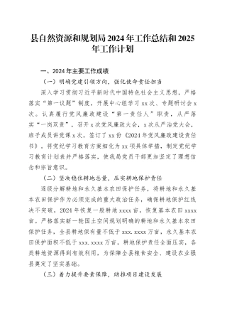 县自然资源和规划局2024年工作总结和2025年工作计划