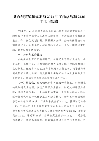 县自然资源和规划局2024年工作总结和2025年工作思路