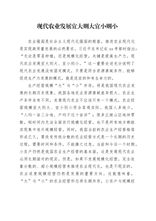 现代农业发展宜大则大宜小则小