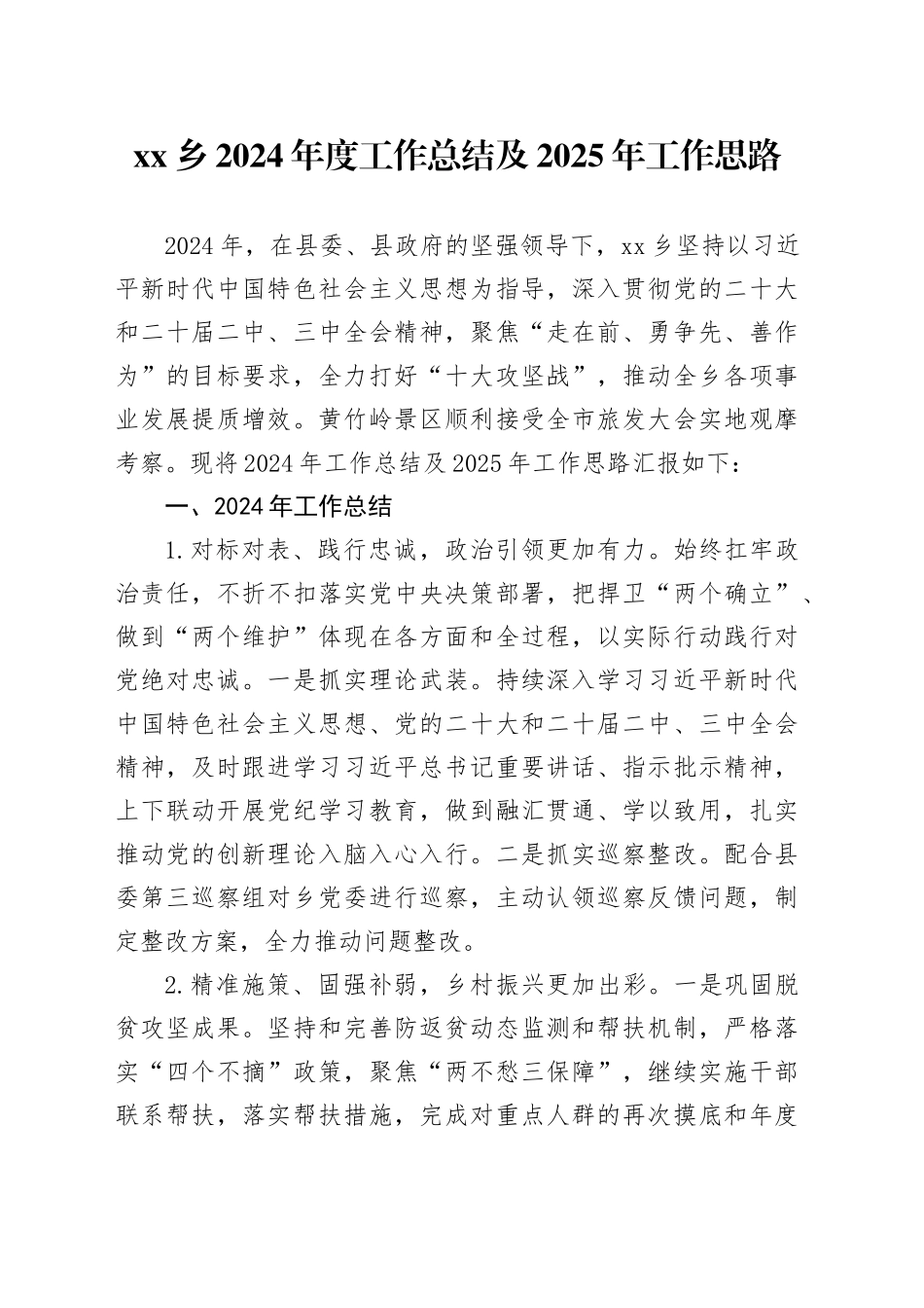 乡2024年度工作总结及2025年工作思路_第1页