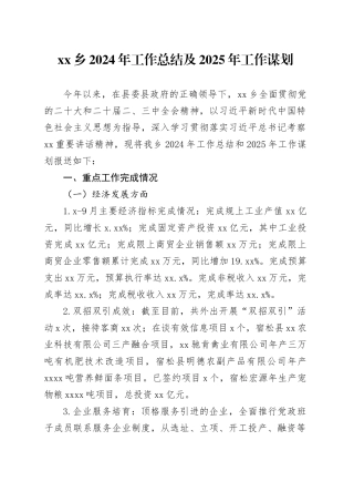 乡2024年工作总结及2025年工作谋划（20241025）