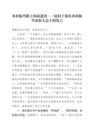 乡村振兴路上的奋进者 —— 驻村干部在乡村振兴表彰大会上的发言