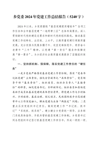 乡党委2024年党建工作总结报告（5240字）