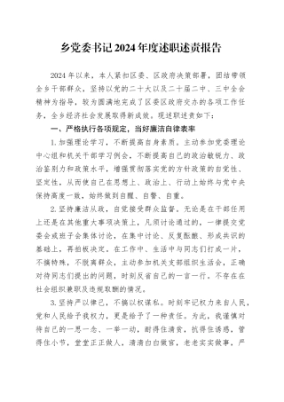 乡党委书记2024年度述职述责报告