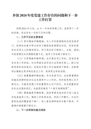 乡镇街道2024年度党建工作存在的问题和下一步工作打算