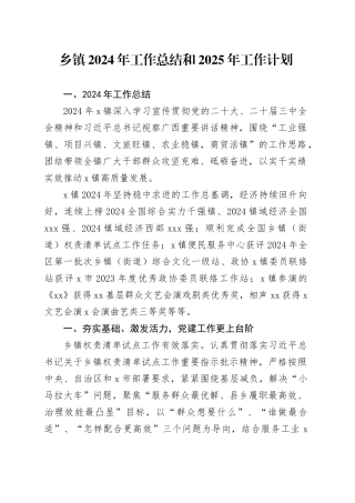 乡镇街道2024年工作总结和2025年工作计划汇报报告20241127
