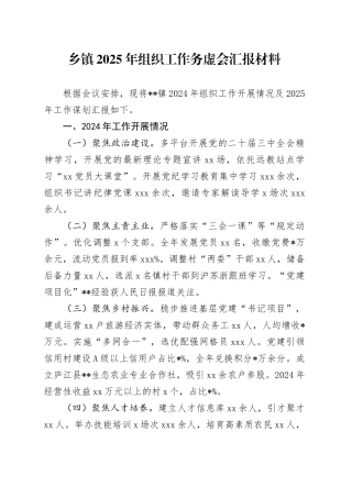 乡镇街道2025年组织工作务虚会汇报材料
