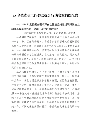 乡镇街道党建工作整改提升行动实施情况报告