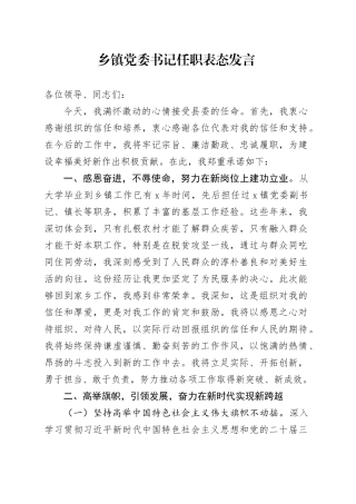 乡镇街道党委书记任职表态发言（2）