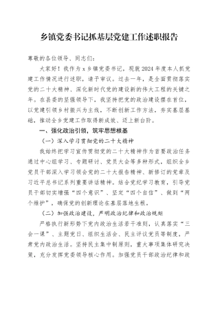 乡镇街道党委书记抓基层党建工作述职报告汇报总结20241113