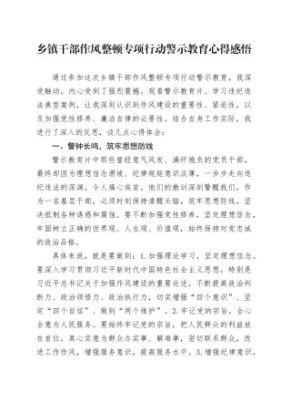 乡镇街道干部作风整顿专项行动警示教育心得感悟