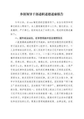 乡镇街道领导干部述职述德述廉报告