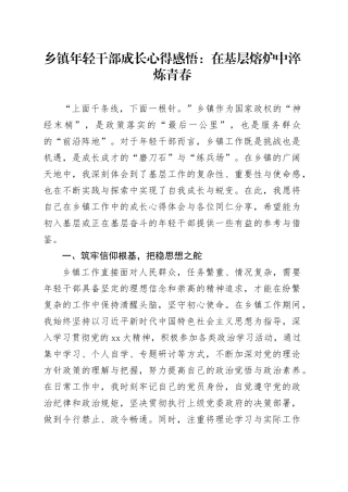 乡镇街道年轻干部成长心得感悟：在基层熔炉中淬炼青春