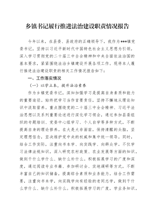 乡镇街道书记履行推进法治建设职责情况报告