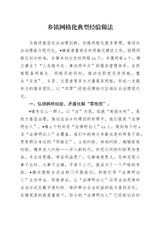 乡镇街道网格化典型经验做法