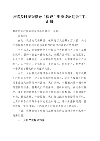 乡镇街道乡村振兴指导检查组座谈欢迎会工作汇报产业振兴人才振兴文化振兴生态振兴组织振兴20241218