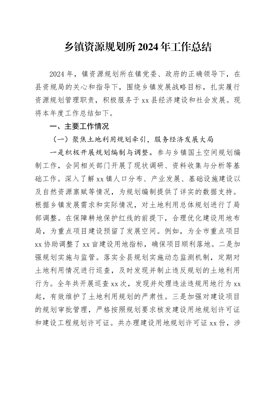 乡镇街道资源规划所2024年工作总结_第1页