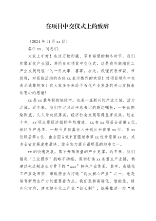项目中交仪式上的致辞（20241118）