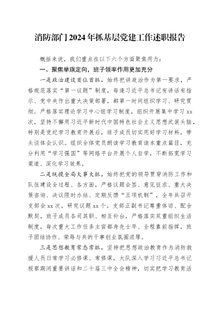 消防部门2024年抓基层党建工作述职报告