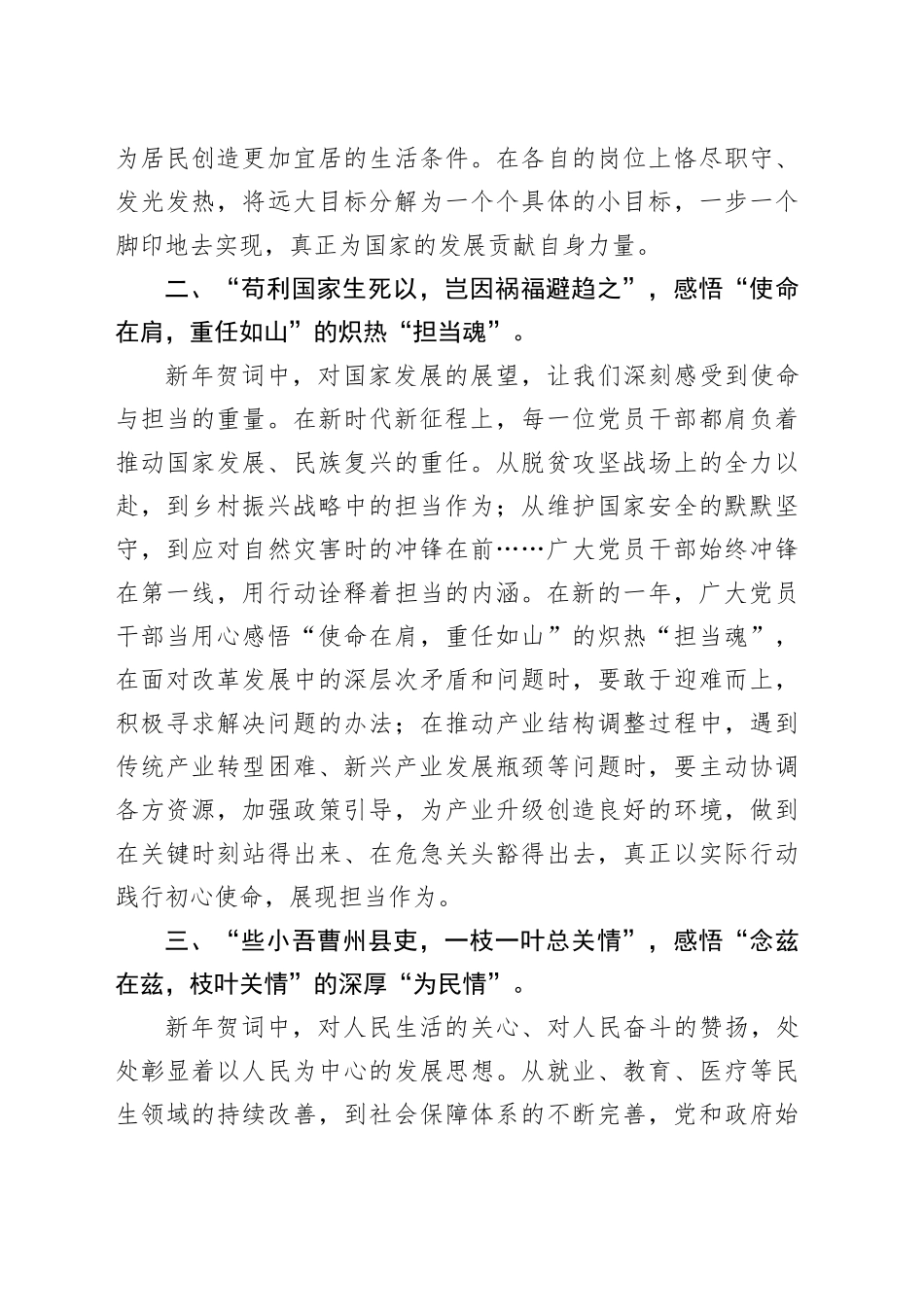 心得体会：感悟新年贺词里的“奋斗志、担当魂、为民情”_第2页