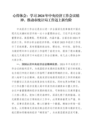心得体会：学习2024年中央经济工作会议精神，推动市统计局工作迈上新台阶