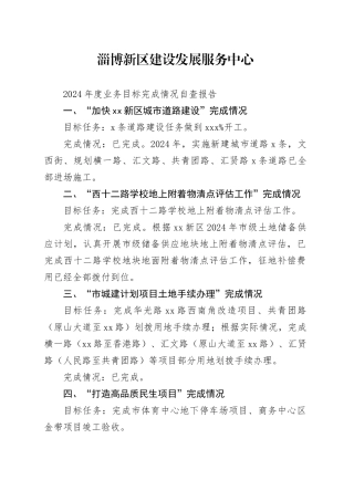 新区2024年度业务目标完成情况自查报告
