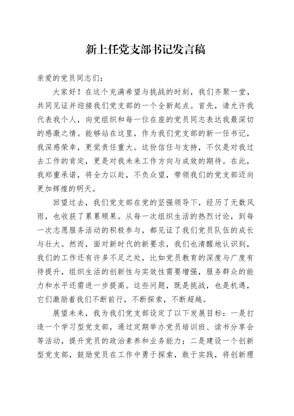 新上任党支部书记发言稿_第1页