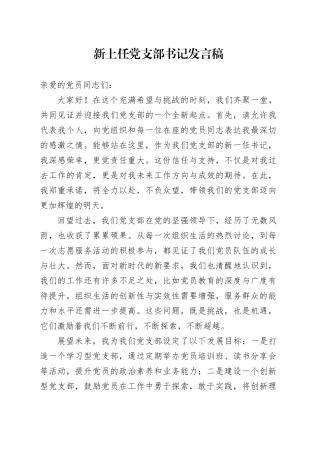 新上任党支部书记发言稿