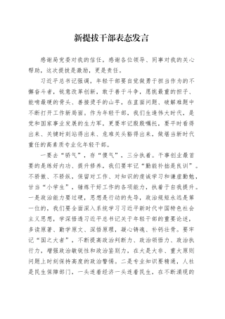 新提拔干部表态发言