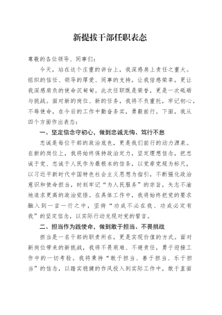 新提拔干部任职表态