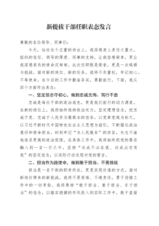 新提拔干部任职表态发言