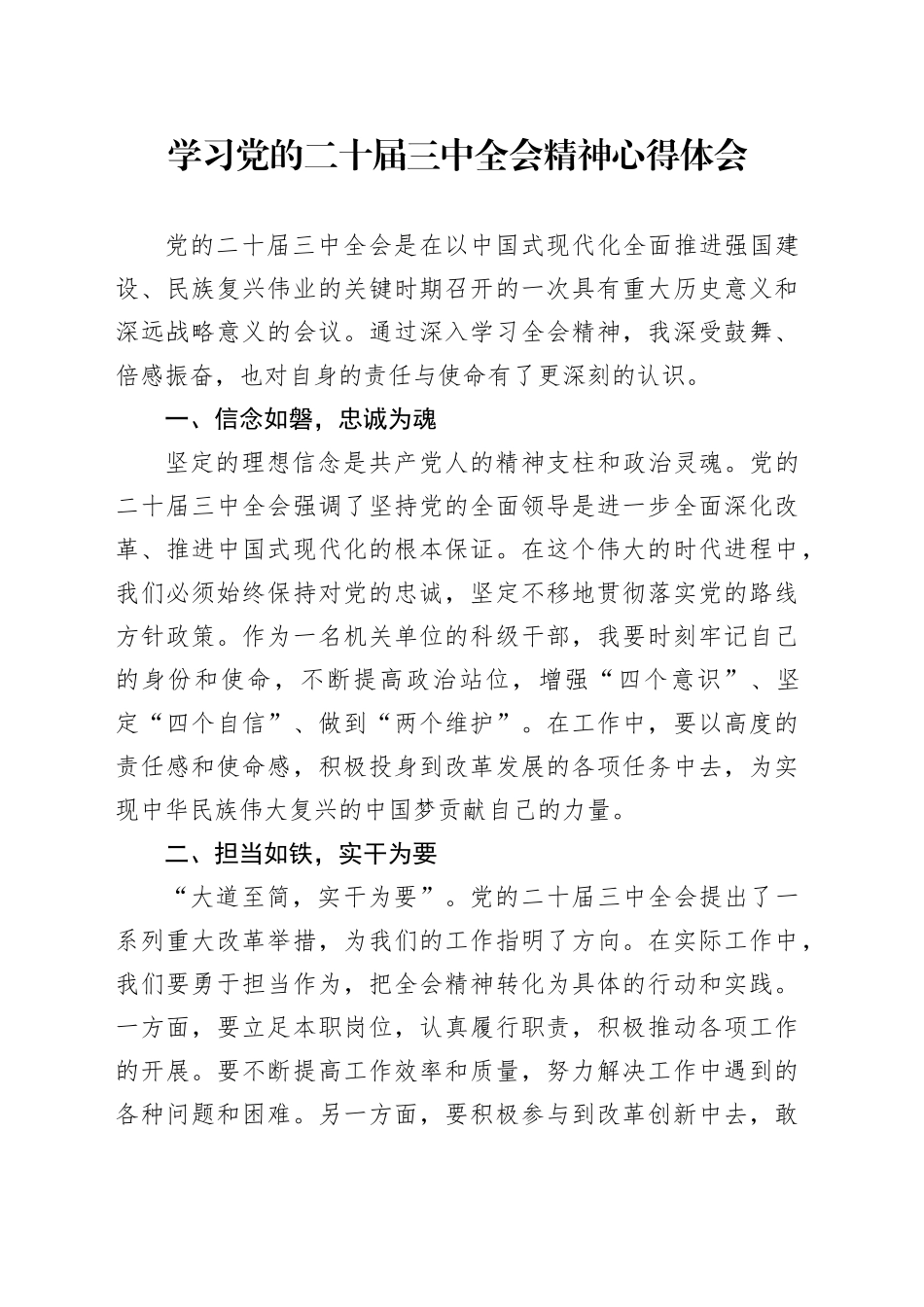 学习党的二十届三中全会精神心得体会研讨发言20241127_第1页